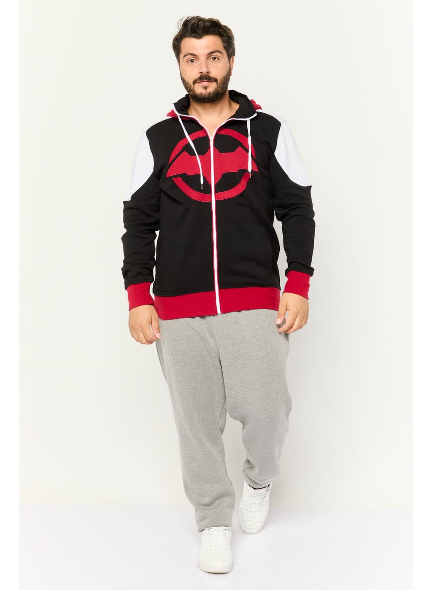 Batman - Men Hooded Embroidered Logo Long Sleeve Sweatshirt, Red/Black - Image 1