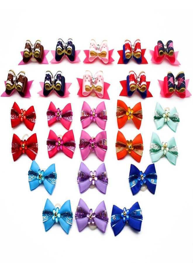 YOY 24PCS / 12 Pairs Adorable Grosgrain Ribbon Pet Dog Hair Bows with Rubber Bands - Puppy Topknot Cat Kitty Doggy Grooming Hair Accessories Bow Knots Headdress Flowers Set for Groomer - Image 3