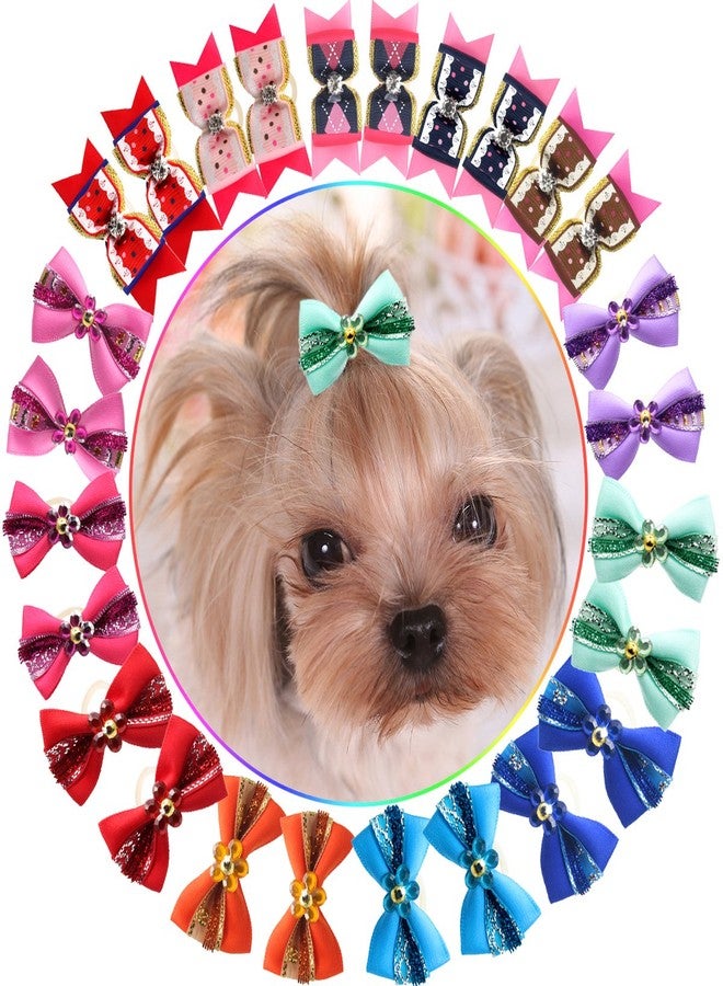 YOY 24PCS / 12 Pairs Adorable Grosgrain Ribbon Pet Dog Hair Bows with Rubber Bands - Puppy Topknot Cat Kitty Doggy Grooming Hair Accessories Bow Knots Headdress Flowers Set for Groomer - Image 1
