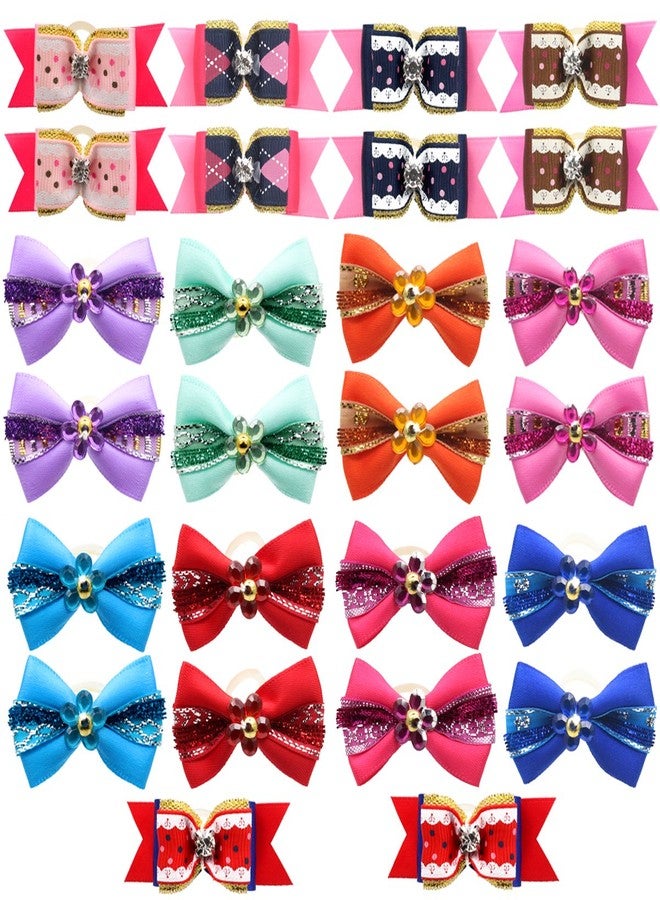 YOY 24PCS / 12 Pairs Adorable Grosgrain Ribbon Pet Dog Hair Bows with Rubber Bands - Puppy Topknot Cat Kitty Doggy Grooming Hair Accessories Bow Knots Headdress Flowers Set for Groomer - Image 2