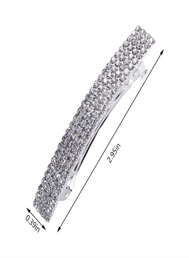 WaigN 2Pcs Silver Sparkly Rhinestone Crystal Hair Clip French Design Bridal Fashion Gorgeous Bling Hair Clips Ponytail Holder Side Clips, Clips and Barrettes, Decorations - Image 2