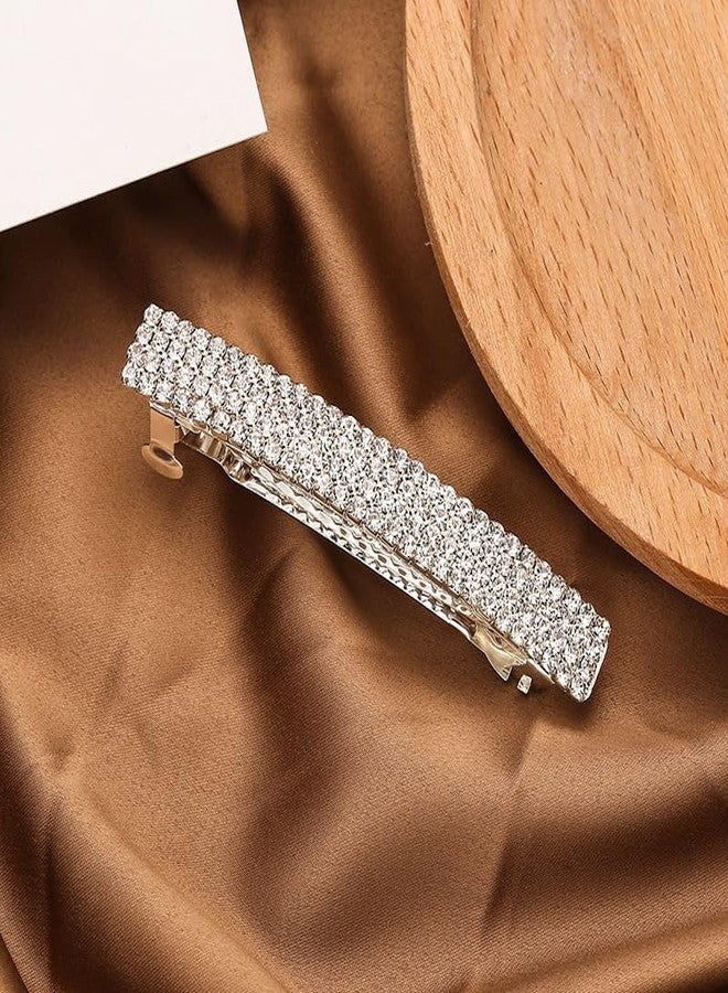 WaigN 2Pcs Silver Sparkly Rhinestone Crystal Hair Clip French Design Bridal Fashion Gorgeous Bling Hair Clips Ponytail Holder Side Clips, Clips and Barrettes, Decorations - Image 5