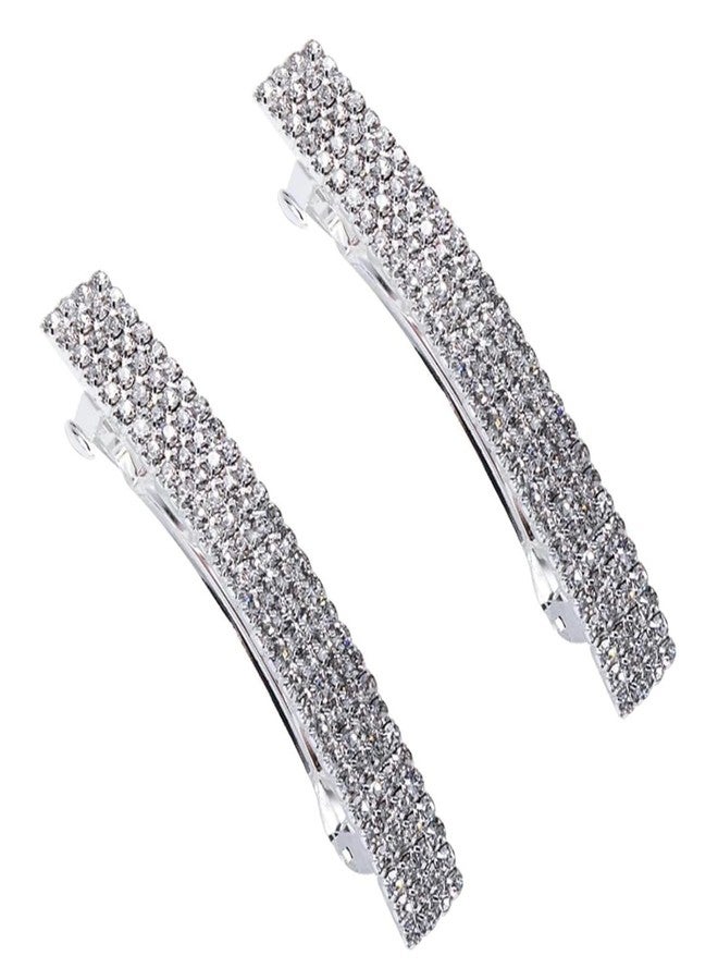 WaigN 2Pcs Silver Sparkly Rhinestone Crystal Hair Clip French Design Bridal Fashion Gorgeous Bling Hair Clips Ponytail Holder Side Clips, Clips and Barrettes, Decorations - Image 1