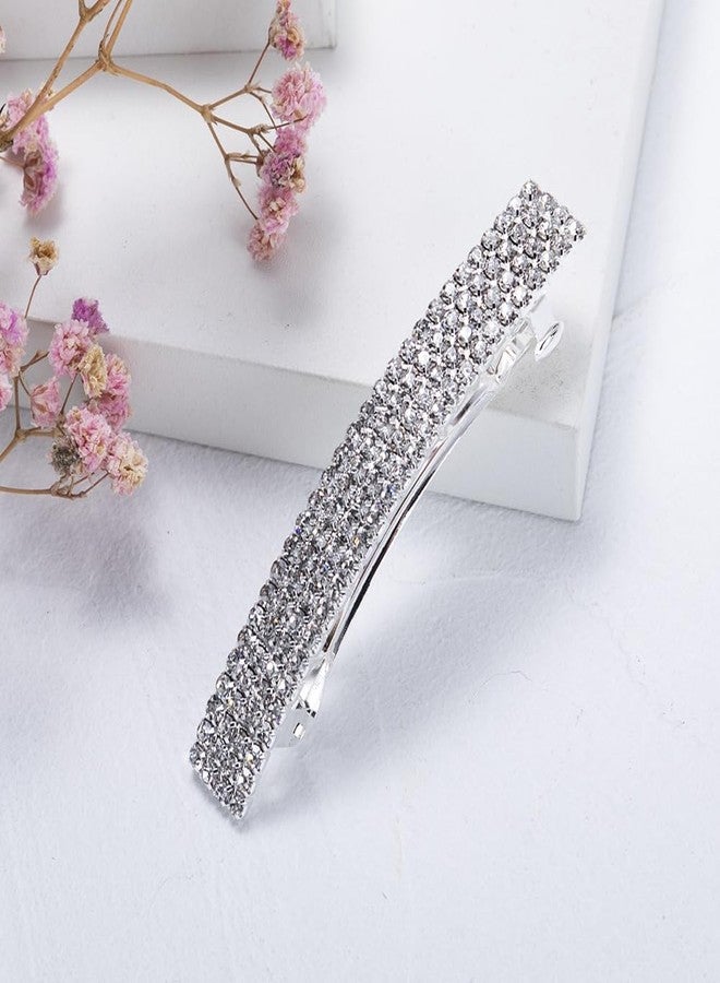 WaigN 2Pcs Silver Sparkly Rhinestone Crystal Hair Clip French Design Bridal Fashion Gorgeous Bling Hair Clips Ponytail Holder Side Clips, Clips and Barrettes, Decorations - Image 3