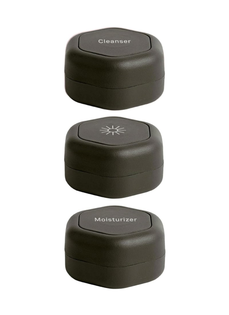 Cadence Cadence Travel Containers - Basic Skincare Set - Magnetic Travel Capsules - Facial Cleanser, Moisturizer, Sunscreen - 3 Small Capsules (0.56oz) with Cleanser, Moisturizer & Sun-Icon Labels - Charcoal 