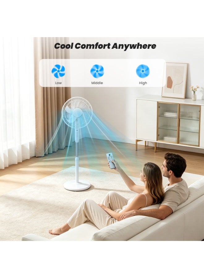 VUCATIN 16 Inch Oscillating Pedestal Fan, Adjustable Height Standing Fan with 3 Speeds, Quiet Operation Floor Fan for Bedroom Living Room Home Office with Remote Contral (White) - Image 2