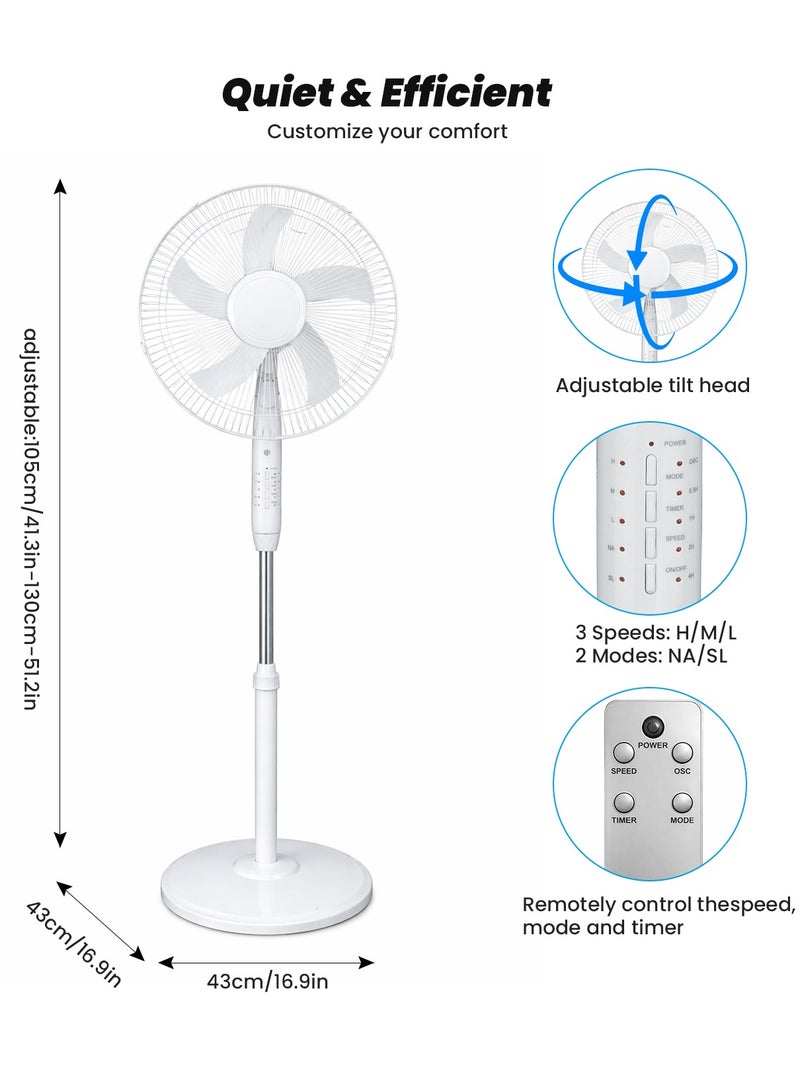 VUCATIN 16 Inch Oscillating Pedestal Fan, Adjustable Height Standing Fan with 3 Speeds, Quiet Operation Floor Fan for Bedroom Living Room Home Office with Remote Contral (White) - Image 3
