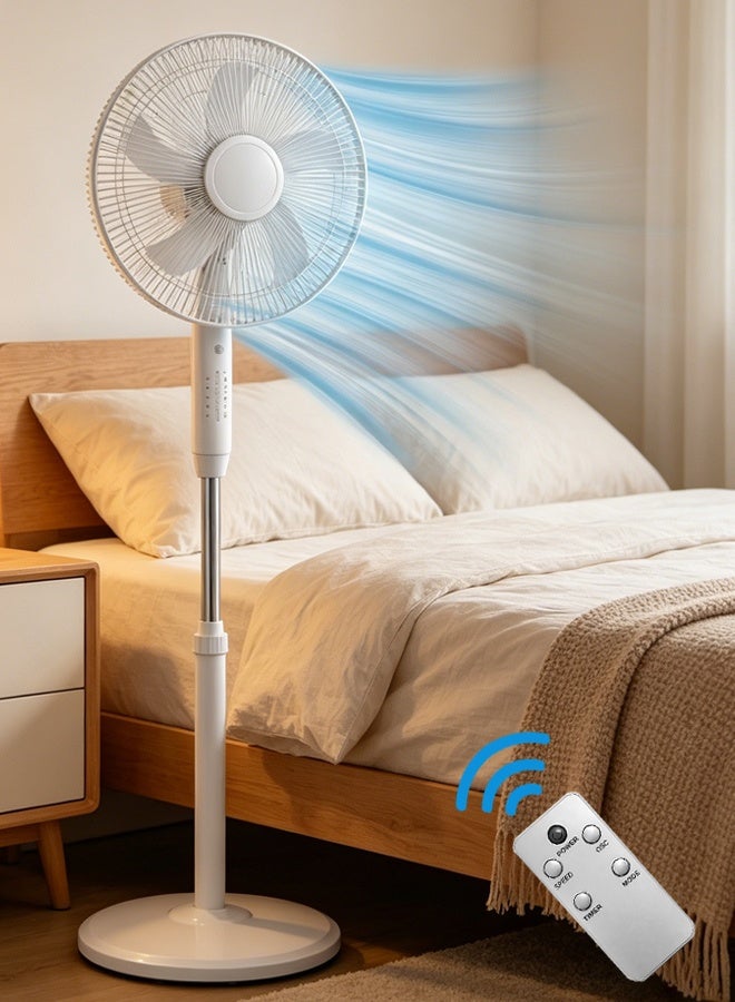 VUCATIN 16 Inch Oscillating Pedestal Fan, Adjustable Height Standing Fan with 3 Speeds, Quiet Operation Floor Fan for Bedroom Living Room Home Office with Remote Contral (White) - Image 1