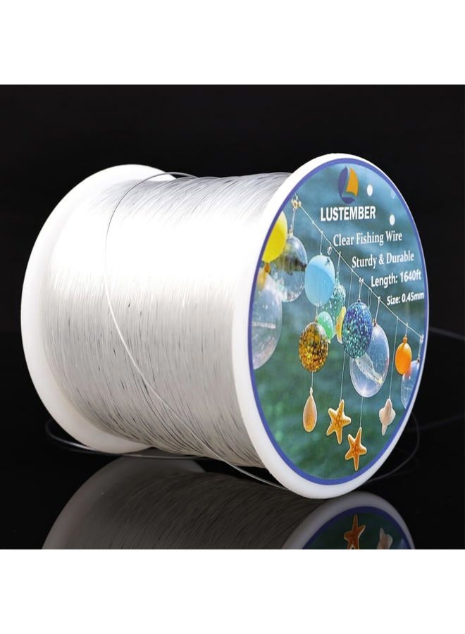 LUSTEMBER Clear Fishing Line 1640 ft, Invisible Fishing Line Nylon Cord for Hanging Balloons, Crafts, Picture Decorations, Bracelets, Necklaces, Jewelry Making Beading - Image 1