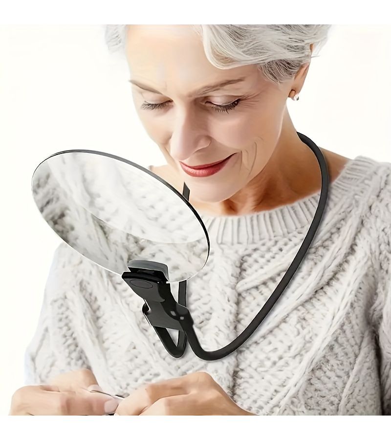 Black 5X Hands Free Neck Magnifying Glass for Reading Sewing Craft - Image 1