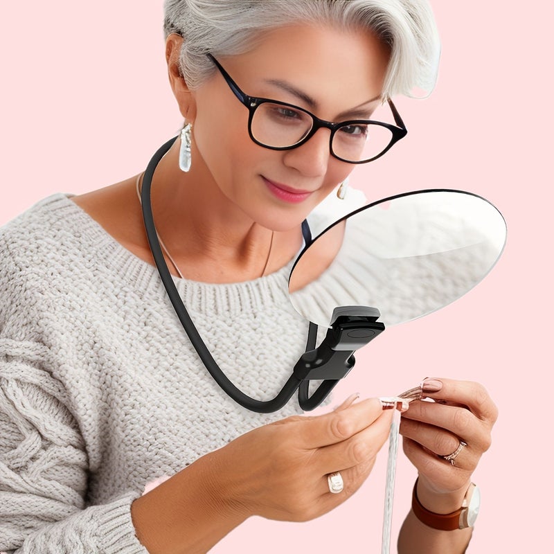 Black 5X Hands Free Neck Magnifying Glass for Reading Sewing Craft - Image 5