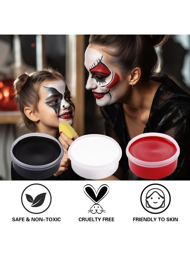 BOBISUKA White Black Red Face Body Paint with 3PCS Sponges Face Painting Kit for Adult Large Capacity Oil Based Paints Palette for Halloween Makeup Clown Joker Devil Cosplay SFX Costume Party - Image 2