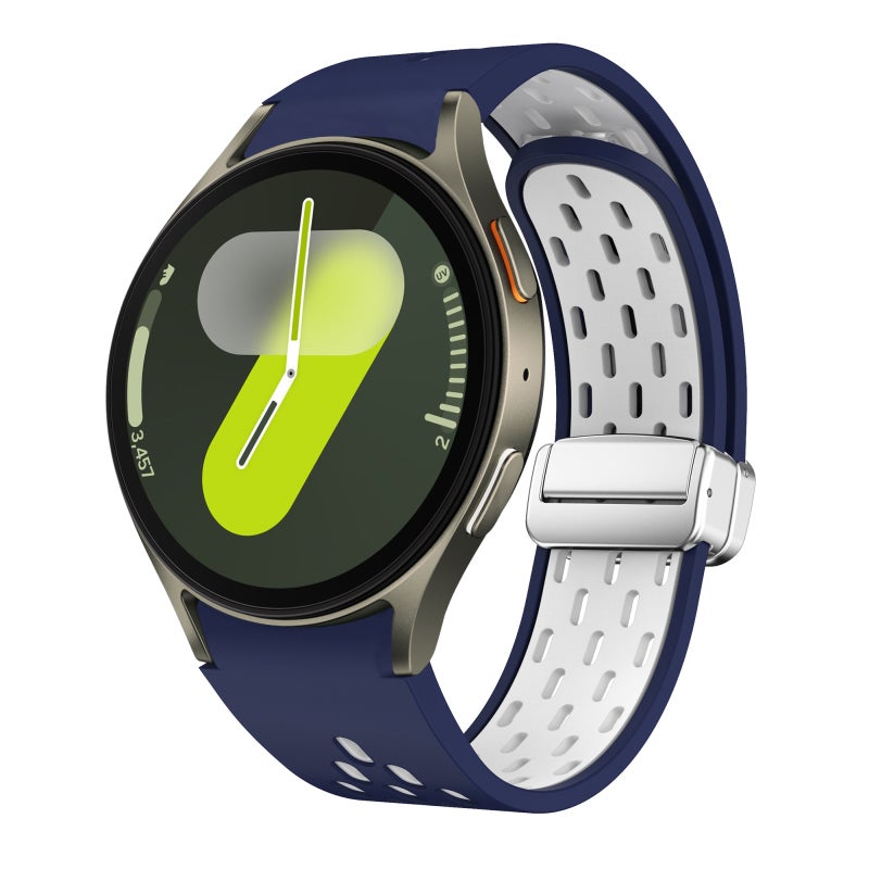 erorex For Samsung Galaxy Watch 7 40 / 44Mm Two Color Magnetic Folding Silver Buckle Silicone Watch Band(Midnight Blue White) - Image 1