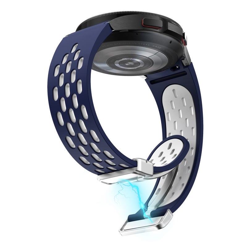 erorex For Samsung Galaxy Watch 7 40 / 44Mm Two Color Magnetic Folding Silver Buckle Silicone Watch Band(Midnight Blue White) - Image 4