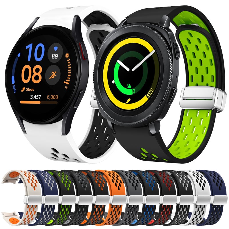 erorex For Samsung Galaxy Watch 7 40 / 44Mm Two Color Magnetic Folding Silver Buckle Silicone Watch Band(Midnight Blue White) - Image 5