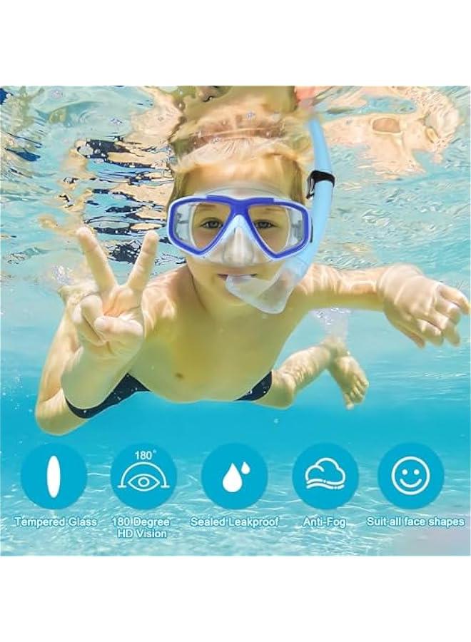 Arabest Youth Snorkel Set for Ages 7-16, Snorkeling Gear for Kids with Panoramic View Mask Anti-Fog Anti-Leak Full Dry Top Snorkel Fins Travel Bag for Swimming Diving - Image 2