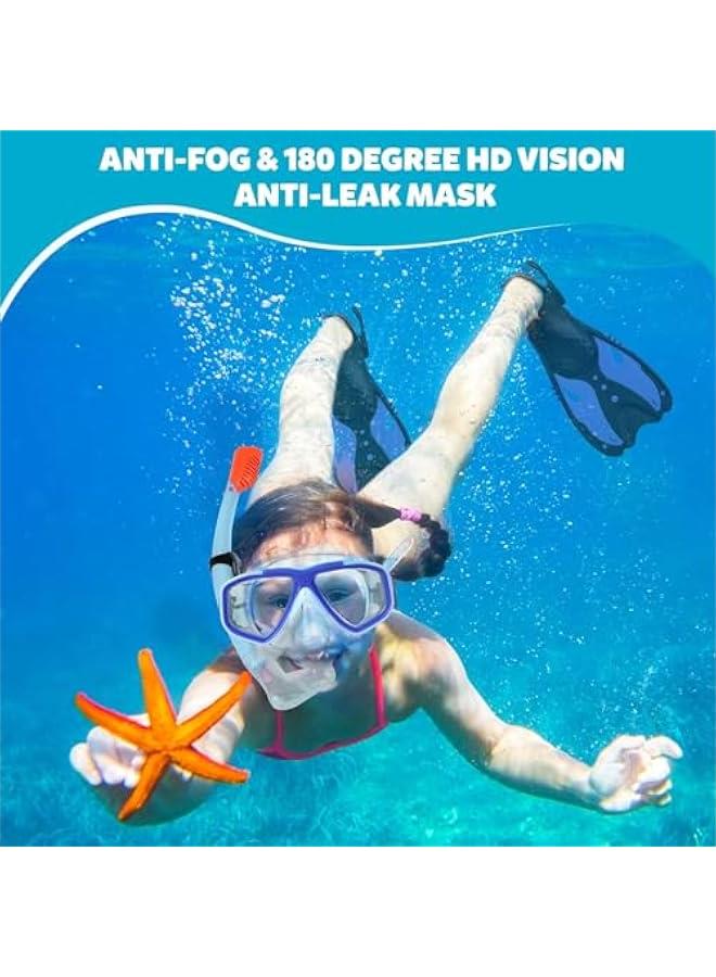 Arabest Youth Snorkel Set for Ages 7-16, Snorkeling Gear for Kids with Panoramic View Mask Anti-Fog Anti-Leak Full Dry Top Snorkel Fins Travel Bag for Swimming Diving - Image 4