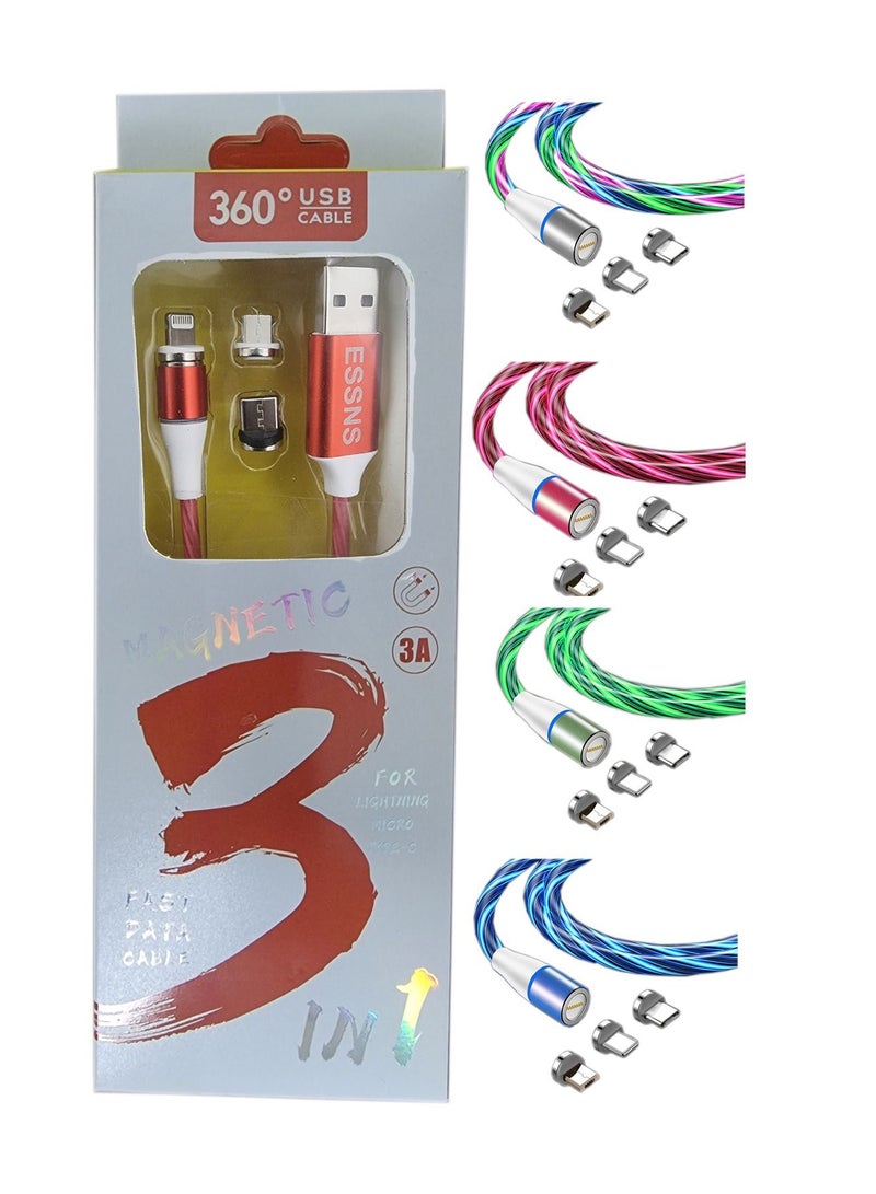ESSNS 3 Amp LED glowing magnetic all in one mobile USB Cable for android apple and Type C - Image 1