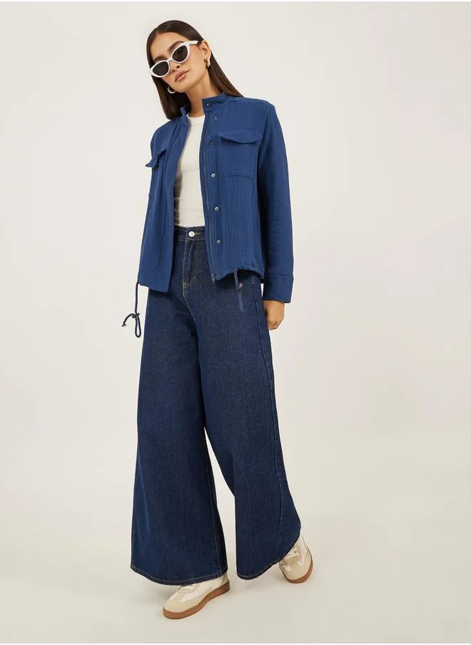 Styli Styli Crinkled Regular Fit Regular Length Jacket with Pockets
