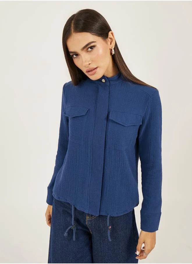 Styli Styli Crinkled Regular Fit Regular Length Jacket with Pockets