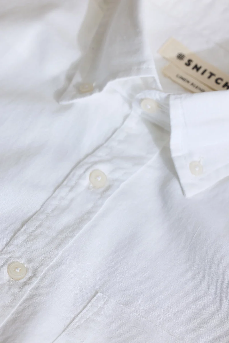 SNITCH White Linen Blend Slim Fit Shirt