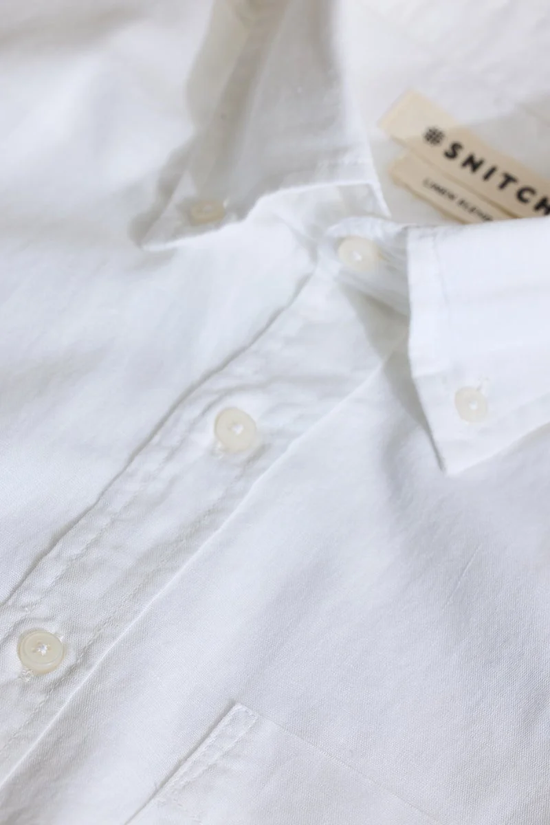 SNITCH White Linen Blend Slim Fit Shirt