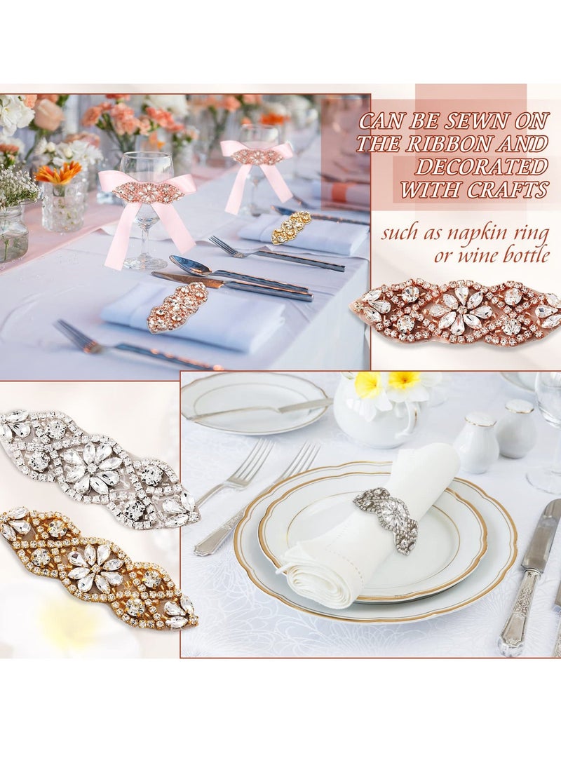 Y&D Rhinestone Applique Set, 4pcs Elegant Iron on Patch, DIY Sewing Appliques for Bridal Wedding Dress Clothes Decoration, Silver and Gold - Image 4