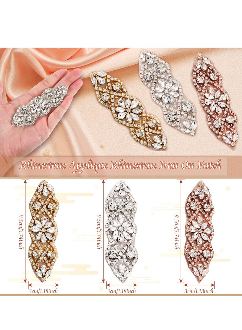 Y&D Rhinestone Applique Set, 4pcs Elegant Iron on Patch, DIY Sewing Appliques for Bridal Wedding Dress Clothes Decoration, Silver and Gold - Image 5