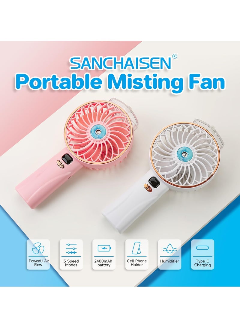 SYOSI Portable Handheld Mist Fan, 4000mAh Battery Powered Mini Misting Fan, 5 Speeds & 2 Sprays, Digital Display, Personal Cooling Water Spray Fan for Office, Outdoor, Travel, White - Image 4