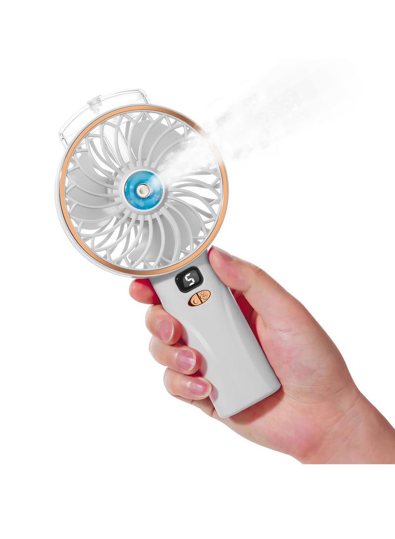 SYOSI Portable Handheld Mist Fan, 4000mAh Battery Powered Mini Misting Fan, 5 Speeds & 2 Sprays, Digital Display, Personal Cooling Water Spray Fan for Office, Outdoor, Travel, White - Image 1