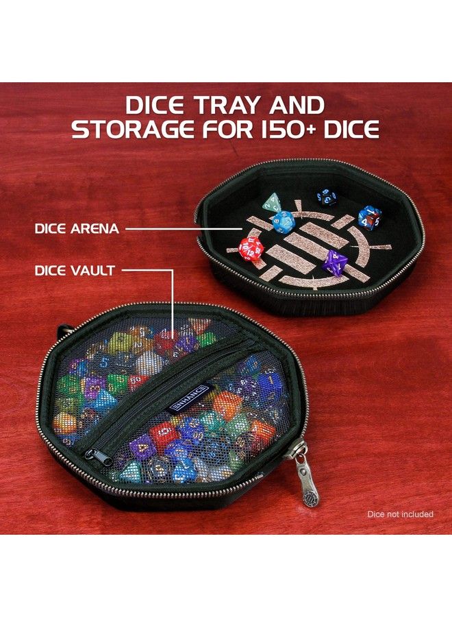 ENHANCE صينية نرد Dnd وحافظة نرد حاملة نرد Dnd لما يصل إلى 150 نرد D&D مع غلاف خارجي صلب متين وداخل ناعم واقي صينية رمي النرد مثالية لليلة الألعاب (أسود) - Image 3