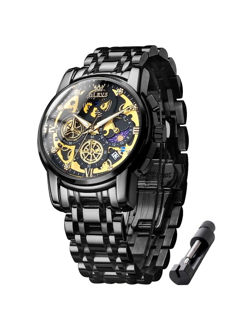 أوليفز ساعات OLEVS للرجال كرونوغراف من الفولاذ المقاوم للصدأ مقاومة للماء كلاسيكية مع تاريخ فاخر للأعمال ساعات معصم تناظرية 9947 - Image 1