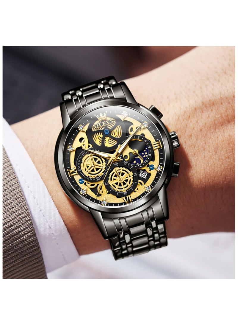 أوليفز ساعات OLEVS للرجال كرونوغراف من الفولاذ المقاوم للصدأ مقاومة للماء كلاسيكية مع تاريخ فاخر للأعمال ساعات معصم تناظرية 9947 - Image 2