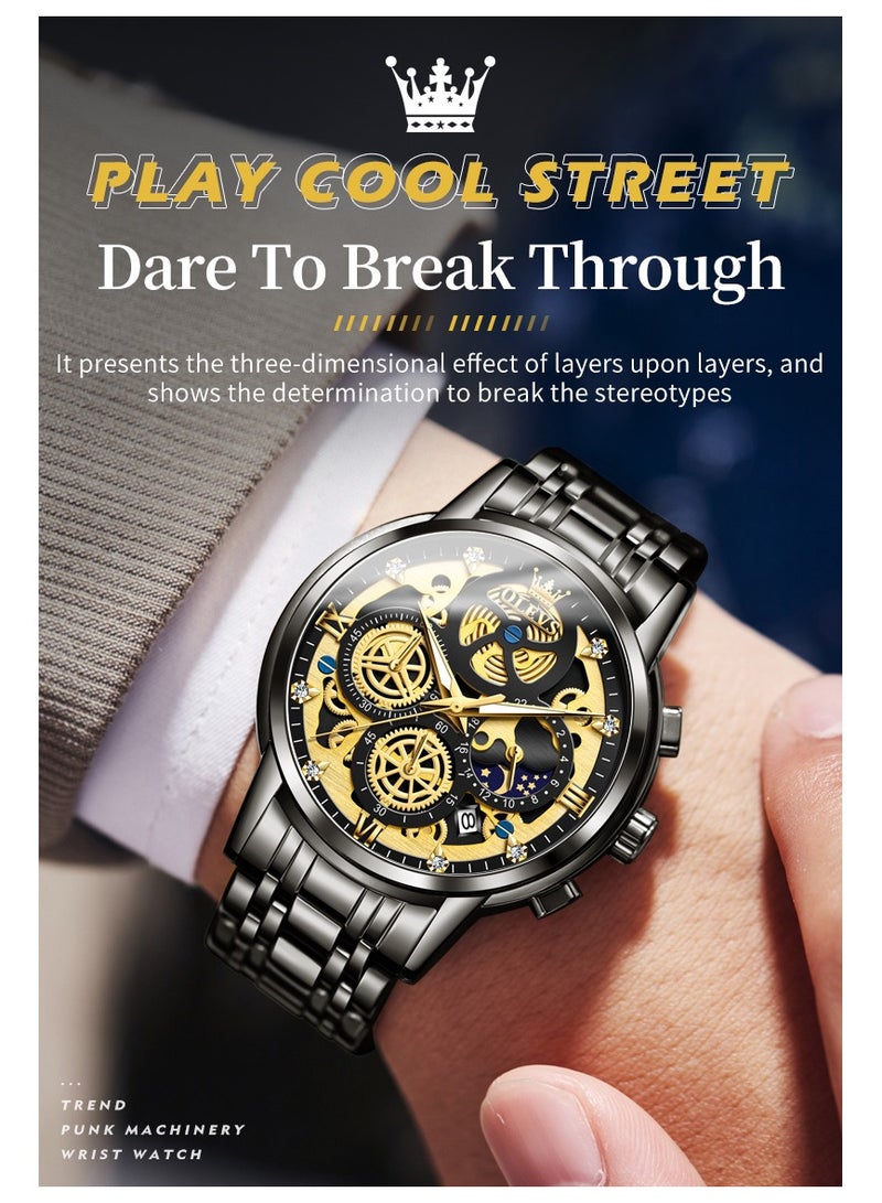 أوليفز ساعات OLEVS للرجال كرونوغراف من الفولاذ المقاوم للصدأ مقاومة للماء كلاسيكية مع تاريخ فاخر للأعمال ساعات معصم تناظرية 9947 - Image 3