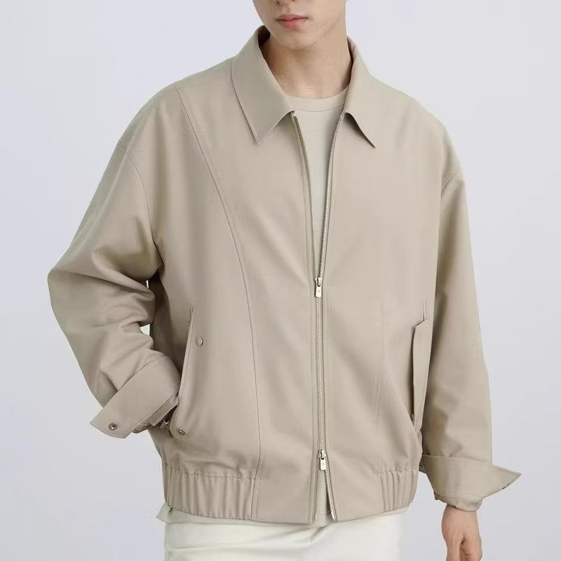 Light mature style Autumn New lapel workwear jacket mens casual all-matching spring and autumn mens fashion administrative jacket top Black - Image 1