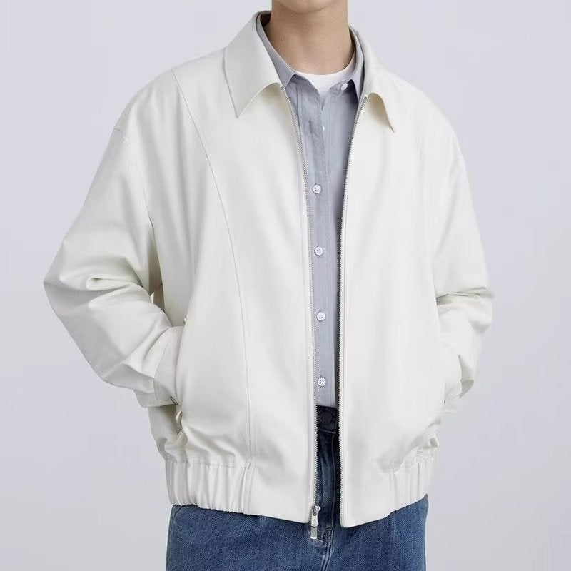 Light mature style Autumn New lapel workwear jacket mens casual all-matching spring and autumn mens fashion administrative jacket top Black - Image 3