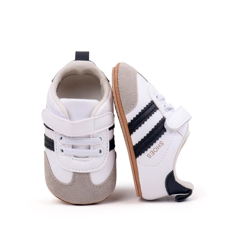 HsdsBebe Baby Boys Girls Oxford Shoes PU Leather Soft Rubber Sole Sneakers Anti-Slip Toddler Ankle Boots Infant Walking Shoes Moccasins(ZZY4233 White,1) - Image 1