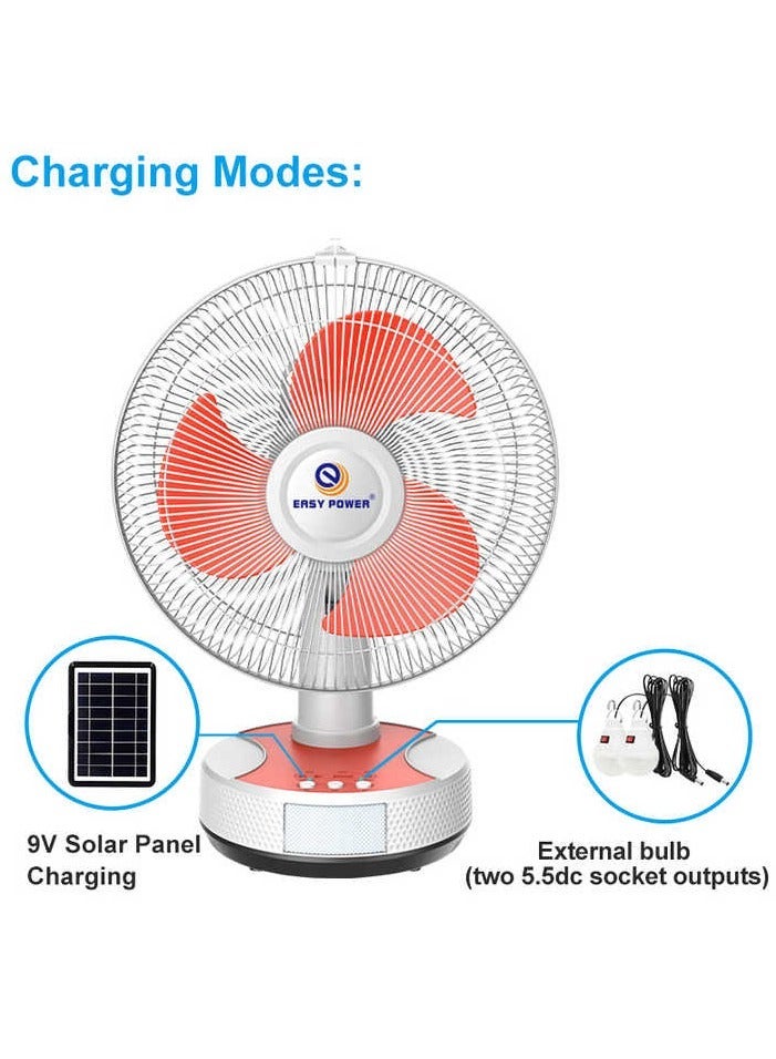Easy Power Multifunctional High Speed 12 Inch Electric Solar Table Fan With Usb And Led Light - Image 2