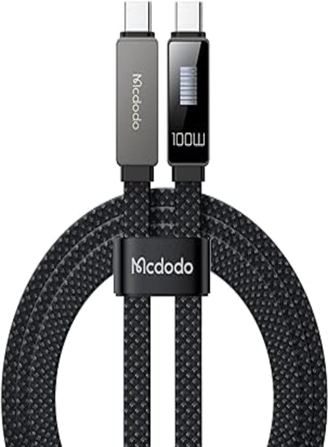 Mcdodo USB-C to USB-C Charging Cable 1.2M PD 100W Fast Charger Type C, Compatible With i-Phone 15/ iPad/Sam-sung, Rhythm Screen, E-marker Chip, High Speed Data Transfer, Heavy Duty Nylon 