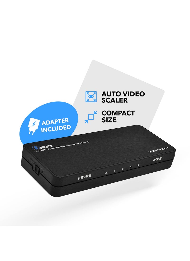 OREI OREI 4K HDMI Splitter 1 in 4 out Duplicate / Mirror 4K Screens w/ Down Scaler 4 Ports Upto 4K@60Hz 1080p & 3D Supports EDID Control, UHD-PRO104  - Image 2