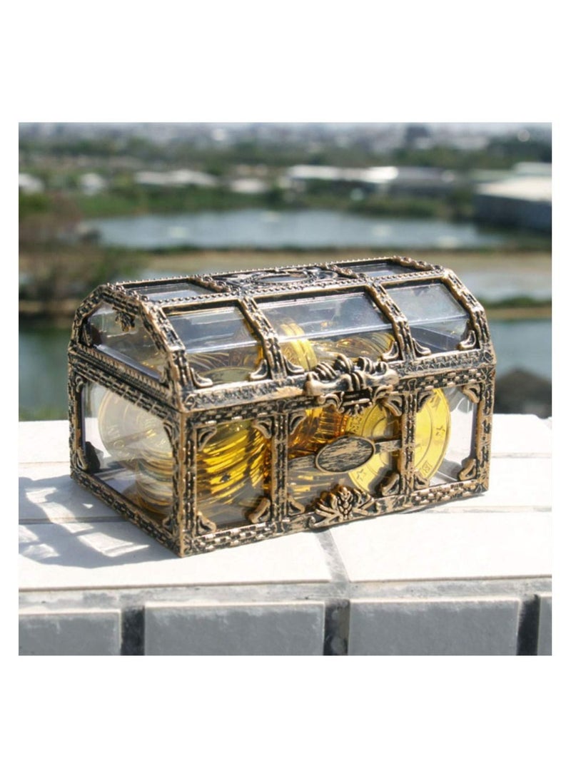 Vintage Transparent Pirate Treasure Storage Box Organizer Earrings Crystal Gem Jewelry Trinket Women Jewelry Display Travel Case gold - Image 1