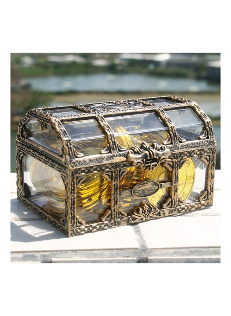 Vintage Transparent Pirate Treasure Storage Box Organizer Earrings Crystal Gem Jewelry Trinket Women Jewelry Display Travel Case gold - Image 3