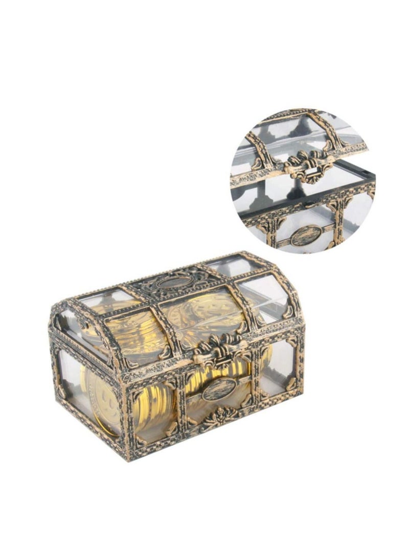 Vintage Transparent Pirate Treasure Storage Box Organizer Earrings Crystal Gem Jewelry Trinket Women Jewelry Display Travel Case gold - Image 2