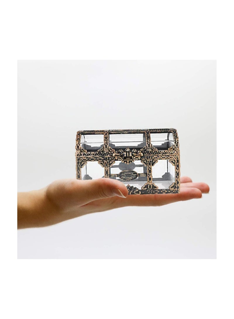 Vintage Transparent Pirate Treasure Storage Box Organizer Earrings Crystal Gem Jewelry Trinket Women Jewelry Display Travel Case gold - Image 4