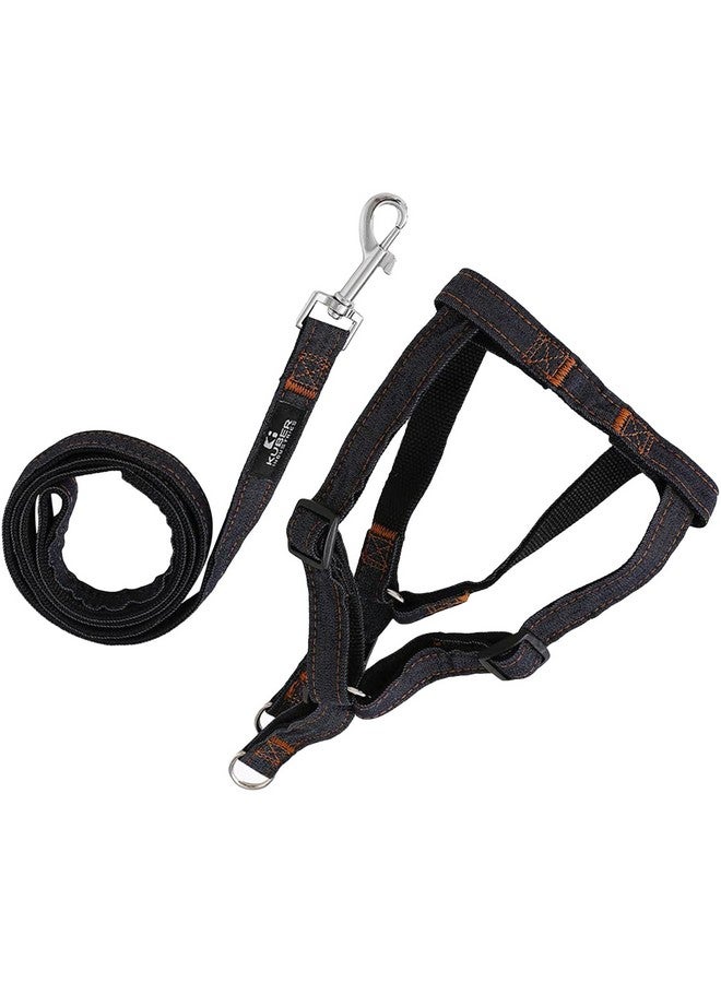 Homestic Dog Chest Belt Harness With Adjustable Leash|Premium Demin Fabric|Metal Hooks |Pdmgl-013-03| Comfortable Grip|Double Stitched Belt With Soft Padding |Black - Image 1