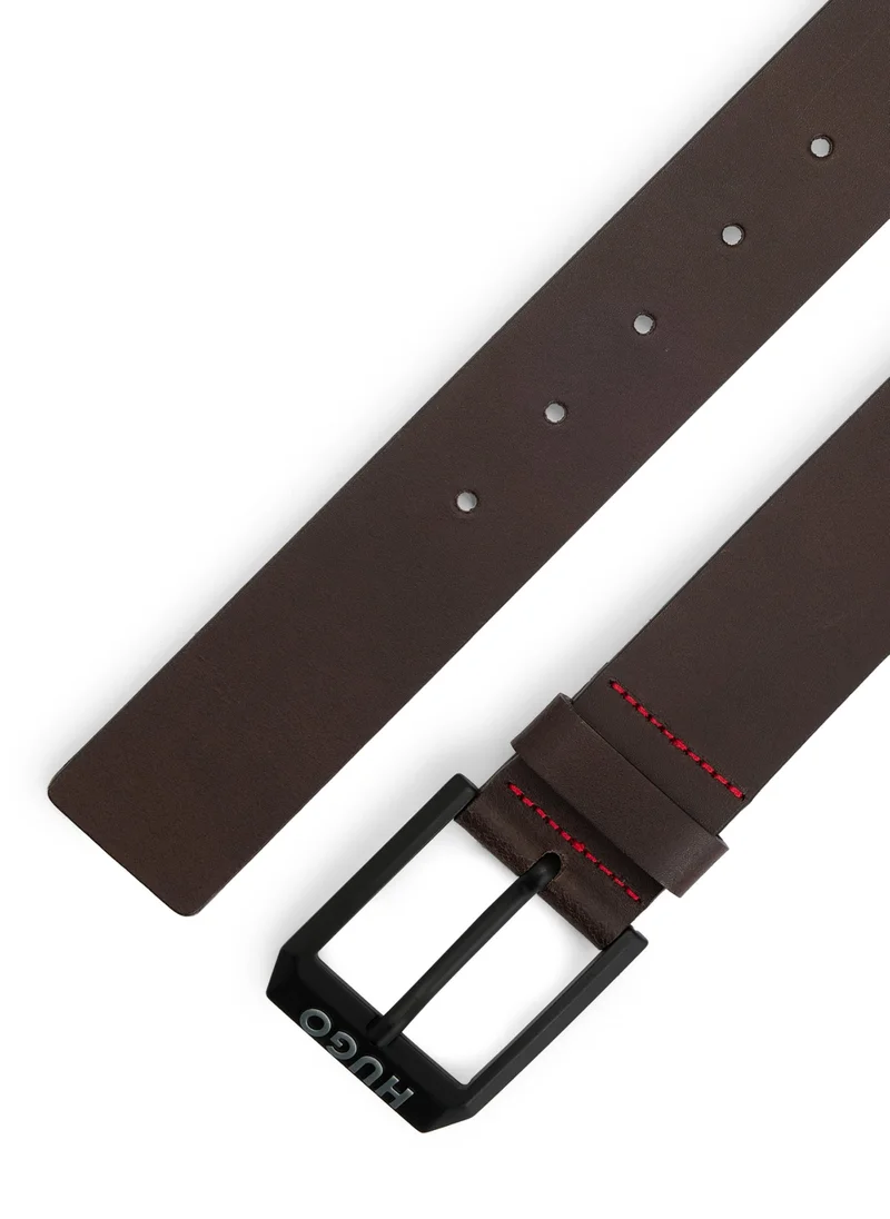 هوجو Leather belt with matte-black logo-trim buckle