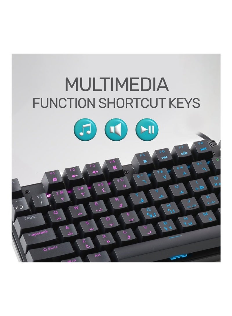 Arizone MK30 Carbon Mechanical Backlit Gaming Keyboard – RGB, English/Arabic Black - Image 2