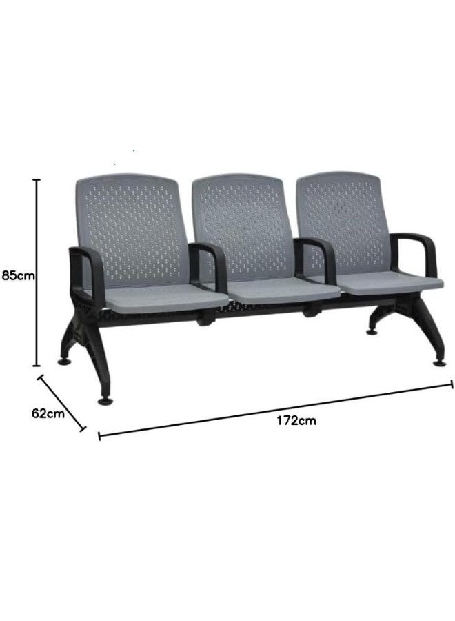 SULSHA 3 Seat Airport Waiting Chair Office Clinic Bench Salon Reception Room Chair (Grey/Black)  - Image 2