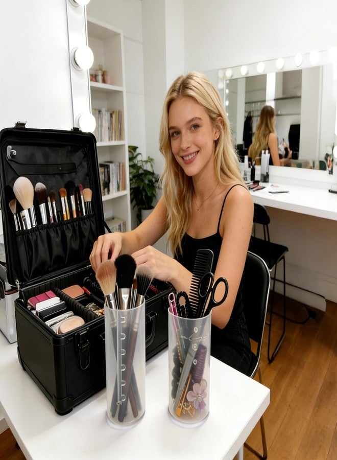Karyluky Retractable Travel Makeup Brush Holder, Clear Plastic Brush Cup with Lid, Portable Brushes Organizer for Makeup Artists | Vanity, Multi-Purpose Pen Pencil Container & Straw Holder, 3pcs - Image 5