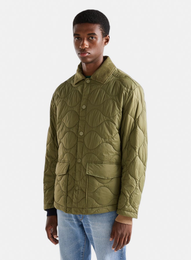 Benetton Men Quilted Jacket With Collar - Image 1